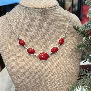 Liz Claiborne Red and Silver Necklace with Coral Stones